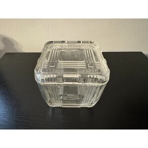 Small Federal Glass / Hazel Atlas Antique Refrigerator Crosshatch Dish